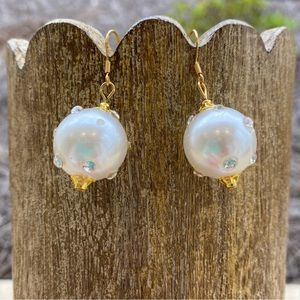 Handmade Faux Pearl Crystal Jumbo Bead Drop Earrings